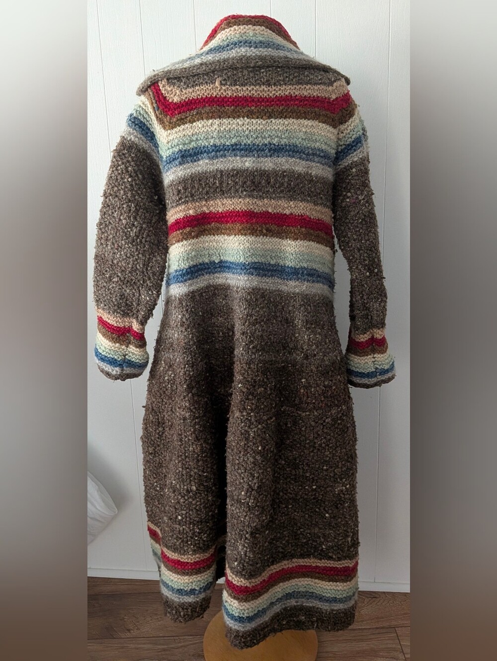 VTG 90s World's Apart Multicolor 100% Wool Handmade Duster Cardigan - Picture 3 of 5